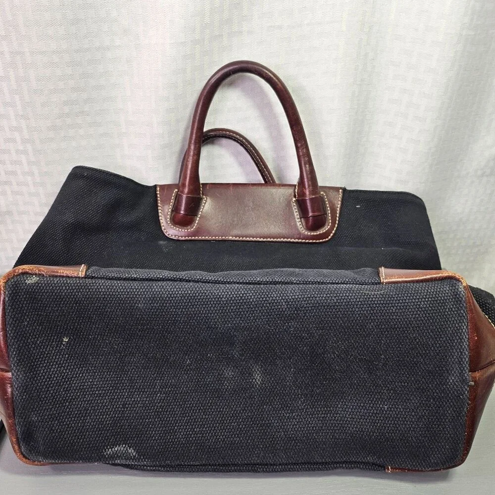 Levenger Leather Brown and Black Canvas Tote Carryall Bag Great condition - Picture 4 of 6